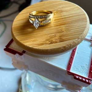 10k gold Marquis cut CZ diamond wedding ring